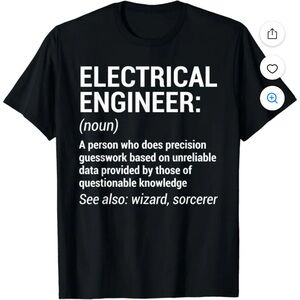 Port and Company Black T-Shirt with White Electrical Engineer Print